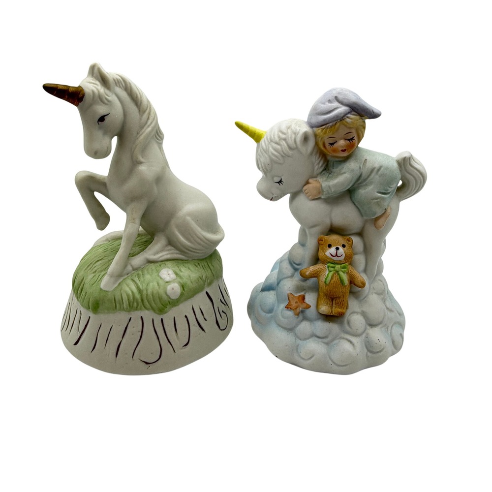 VTG‎ Unicorn ceramic nightlight Set Sleepy Child on Cloud and Standing Unicorn